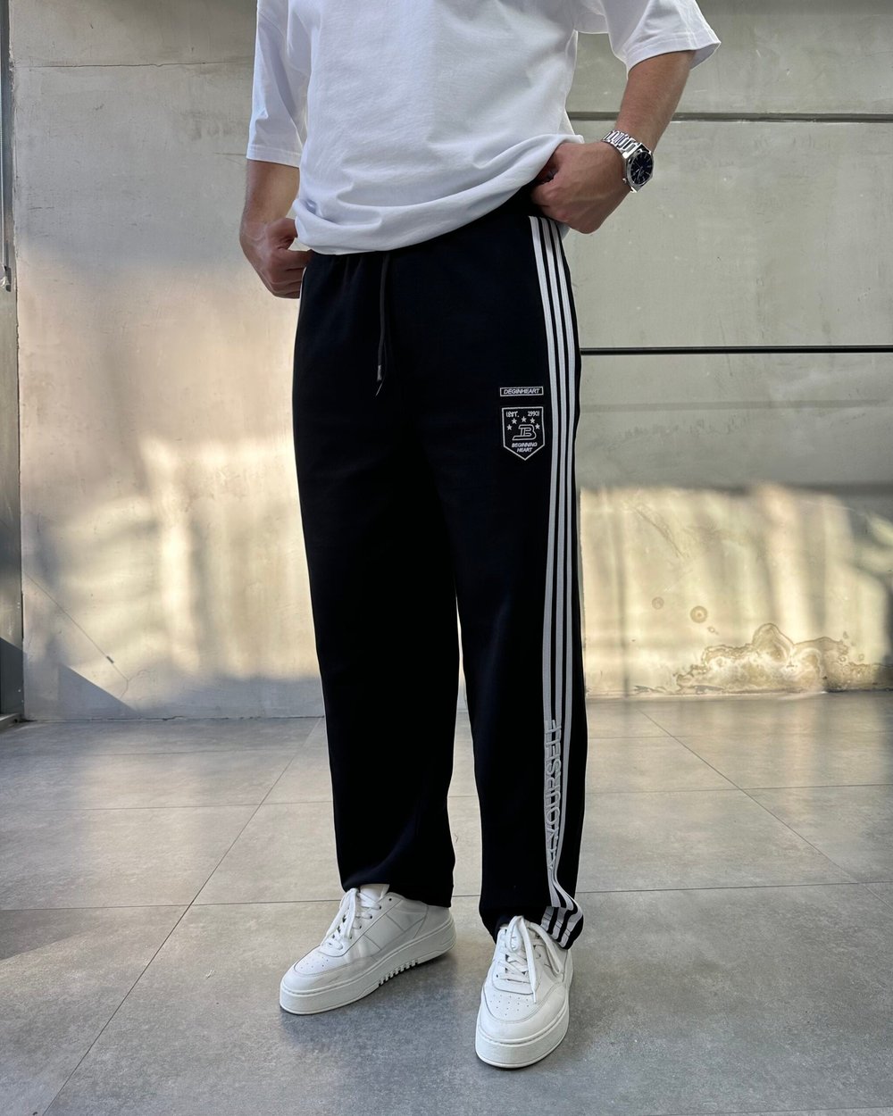 Yourself Nakışlı Siyah Baggy Eşofman Altı