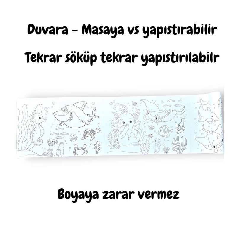 LİNO YAPIŞKANLI BOYAMA RULOSU SEA WORLD 86X20 CM