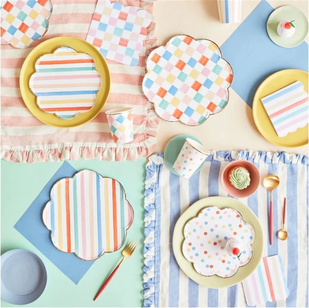Meri Meri - Colourful Pattern Side Plates - Renkli Desenler Tabaklar - 8li