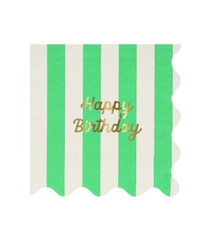 Meri Meri - Stripe Happy Birthday Large Napkins - Çizgili Happy Birthday Peçeteler (L) (x16)