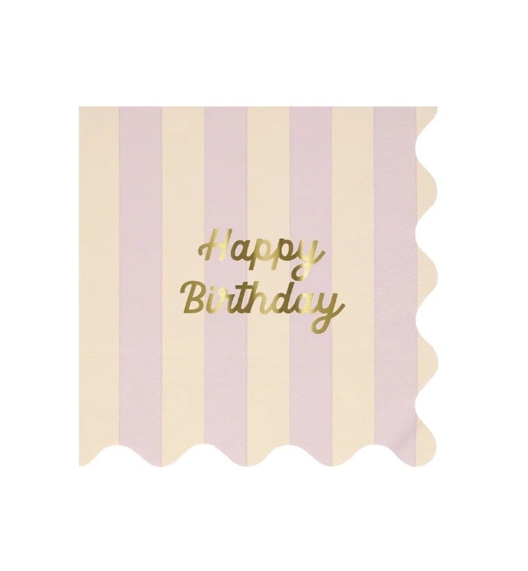 Meri Meri - Stripe Happy Birthday Large Napkins - Çizgili Happy Birthday Peçeteler (L) (x16)