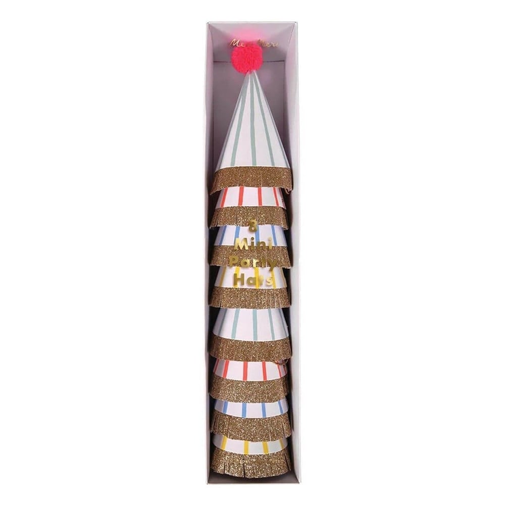 Meri Meri - Stripe & Pompom Mini Party Hats - Çizgili & Ponponlu Mini Parti Şapkaları