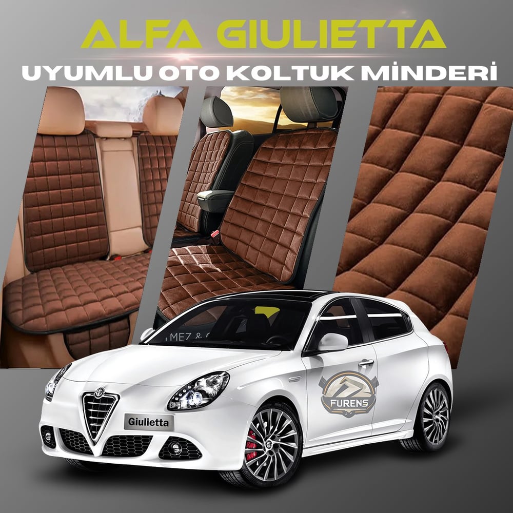Alfa Romeo Giulietta Kahverengi Renk Tay Tüyü Cepli & Terletmez Sırtlı Oto Koltuk Minder Seti - Koltuk Koruma Kılıfı (ÖN & ARKA TAM SET)