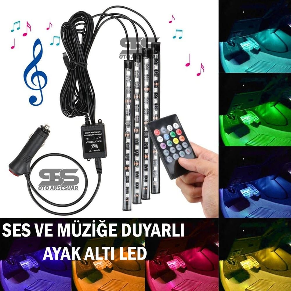 Ayak Altı Led Ses Ve Müziğe Duyarlı Kumandalı 8 Renk 4 Mod Üniversal
