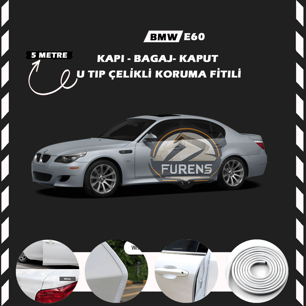 Bmw E60 Oto Araç Kapı Koruma Fitili 5metre Parlak Beyaz Renk