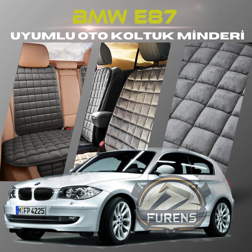 Bmw E87 Antrasit Renk Tay Tüyü Cepli & Terletmez Sırtlı Oto Koltuk Minder Seti - Koltuk Koruma Kılıfı (ÖN & ARKA TAM SET)