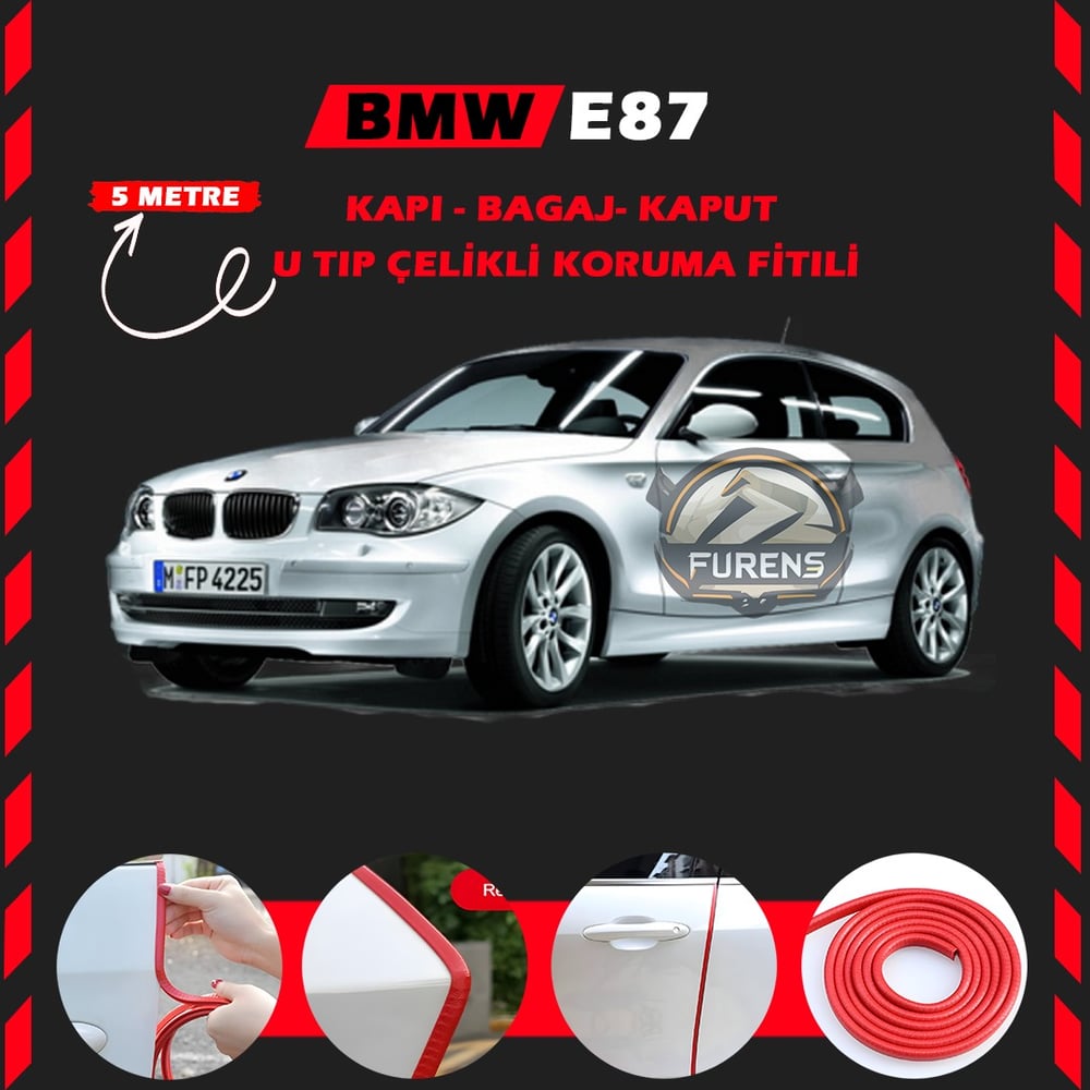 Bmw E87 Oto Araç Kapı Koruma Fitili 5metre Parlak Kırmızı Renk
