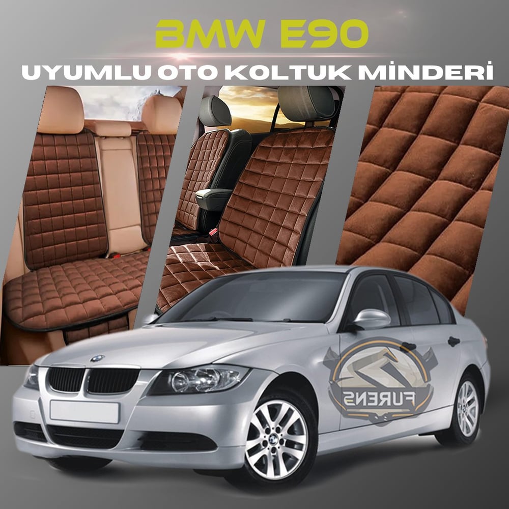 Bmw E90 Kahverengi Renk Tay Tüyü Cepli & Terletmez Sırtlı Oto Koltuk Minder Seti - Koltuk Koruma Kılıfı (ÖN & ARKA TAM SET)