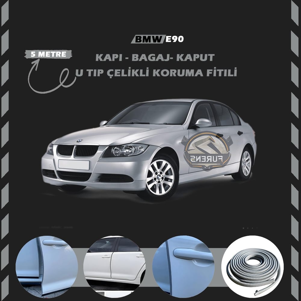 Bmw E90 Oto Araç Kapı Koruma Fitili 5metre Parlak Gri Renk