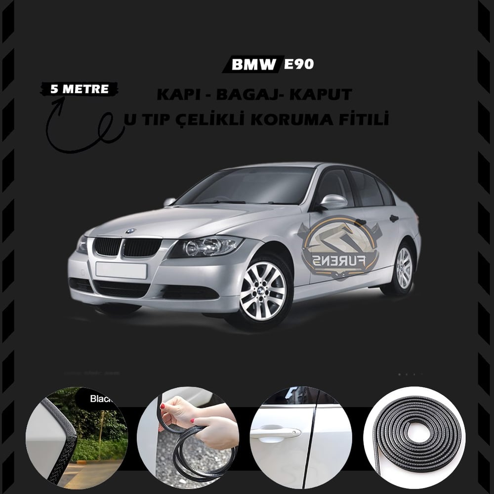 Bmw E90 Oto Araç Kapı Koruma Fitili 5metre Parlak Siyah Renk