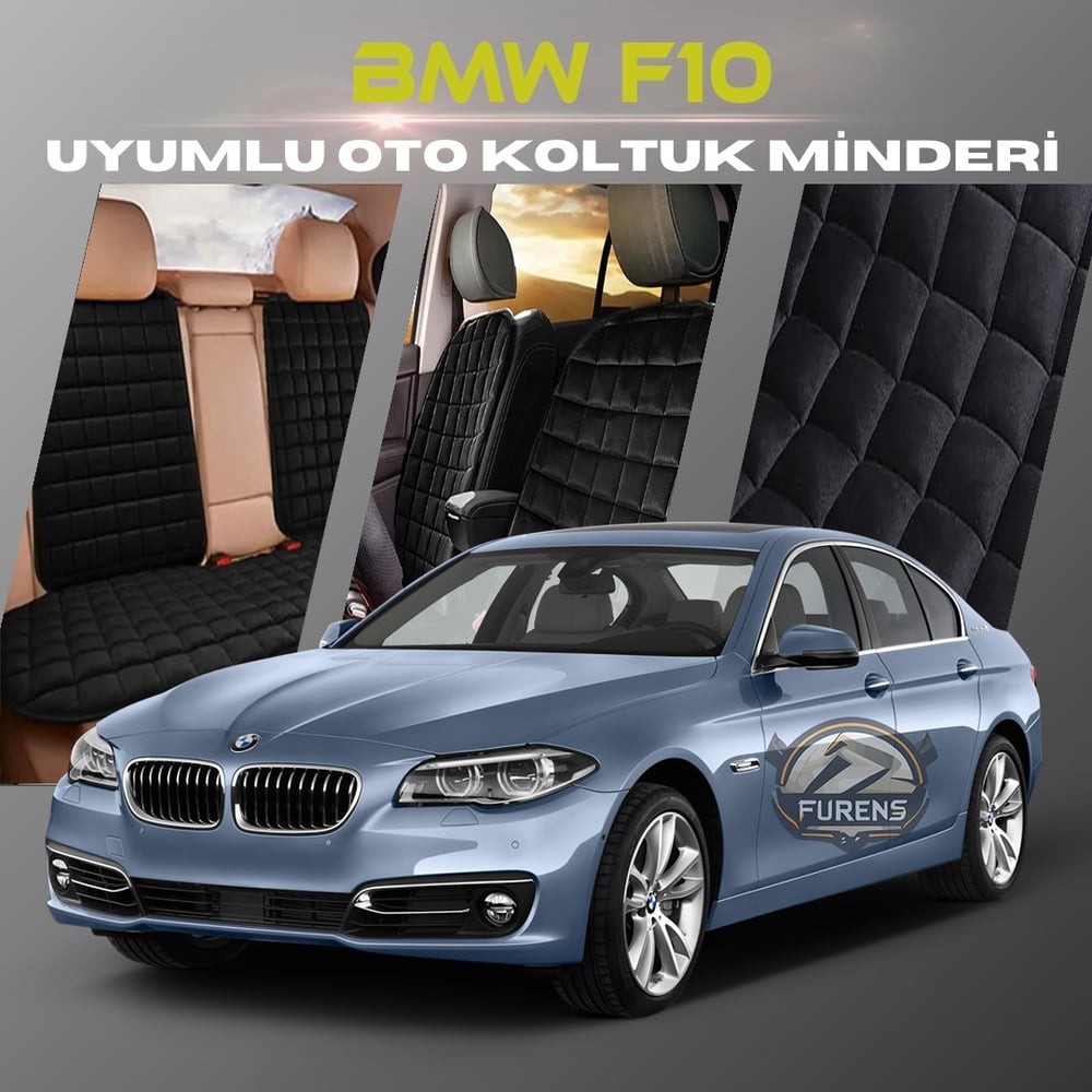 Bmw F10 Siyah Renk Tay Tüyü Cepli & Terletmez Sırtlı Oto Koltuk Minder Seti - Koltuk Koruma Kılıfı (ÖN & ARKA TAM SET)