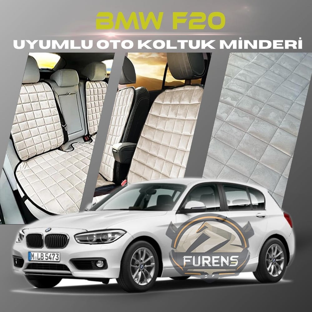 Bmw F20 Bej Renk Tay Tüyü Cepli & Terletmez Sırtlı Oto Koltuk Minder Seti - Koltuk Koruma Kılıfı (ÖN & ARKA TAM SET)