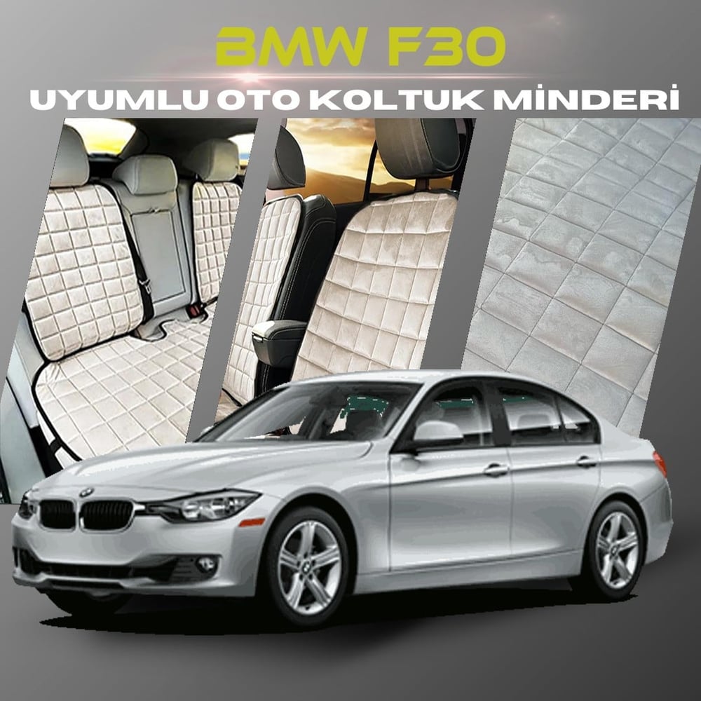 Bmw F30 Bej Renk Tay Tüyü Cepli & Terletmez Sırtlı Oto Koltuk Minder Seti - Koltuk Koruma Kılıfı (ÖN & ARKA TAM SET)