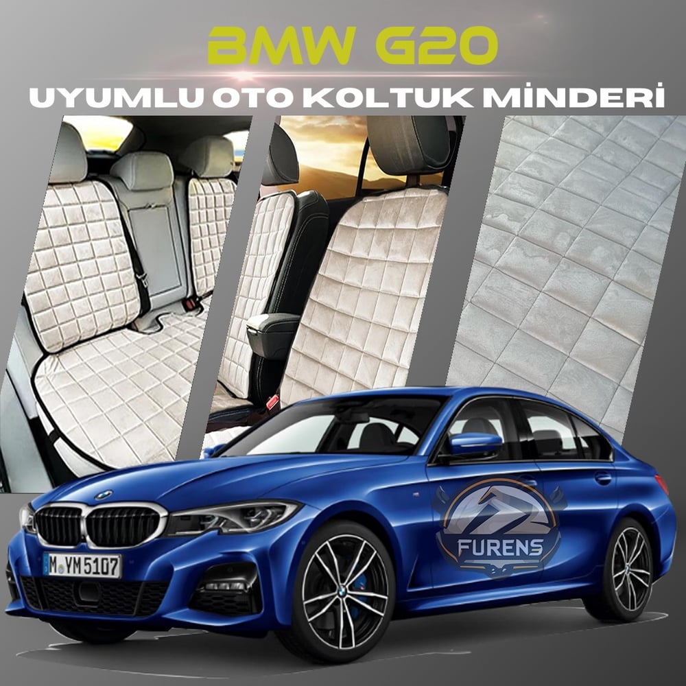 Bmw G20 Bej Renk Tay Tüyü Cepli & Terletmez Sırtlı Oto Koltuk Minder Seti - Koltuk Koruma Kılıfı (ÖN & ARKA TAM SET)