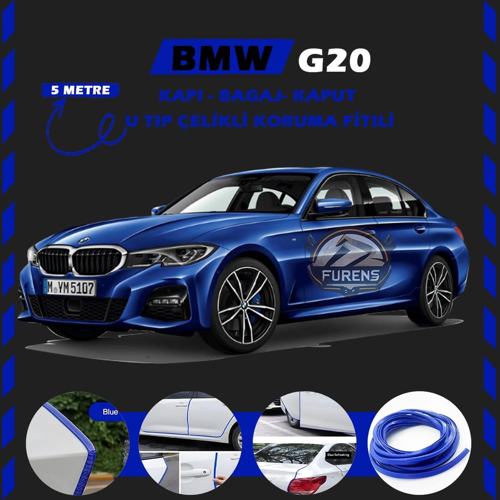 Bmw G20 Oto Araç Kapı Koruma Fitili 5metre Parlak Mavi Renk