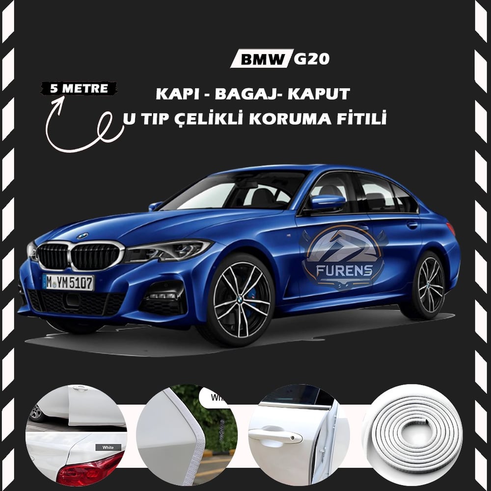 Bmw G20 Oto Araç Kapı Koruma Fitili 5metre Parlak Beyaz Renk