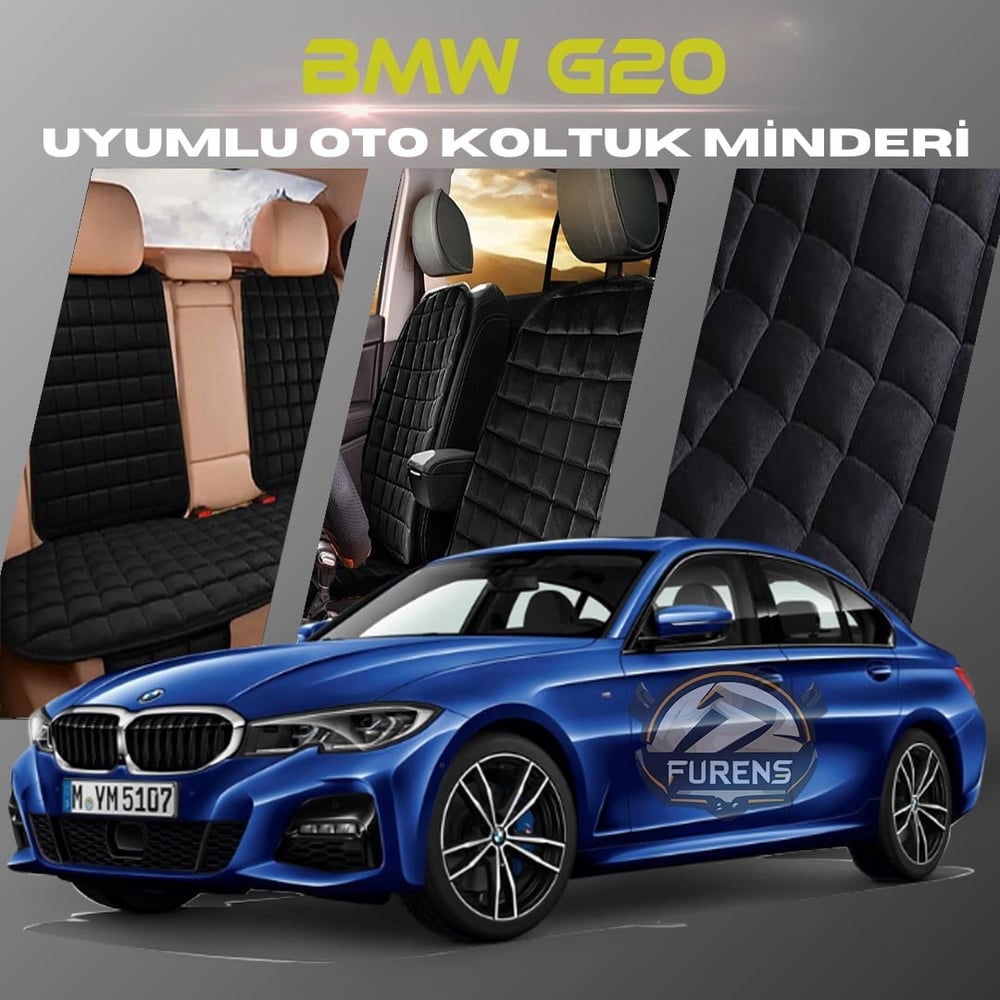 Bmw G20 Siyah Renk Tay Tüyü Cepli & Terletmez Sırtlı Oto Koltuk Minder Seti - Koltuk Koruma Kılıfı (ÖN & ARKA TAM SET)