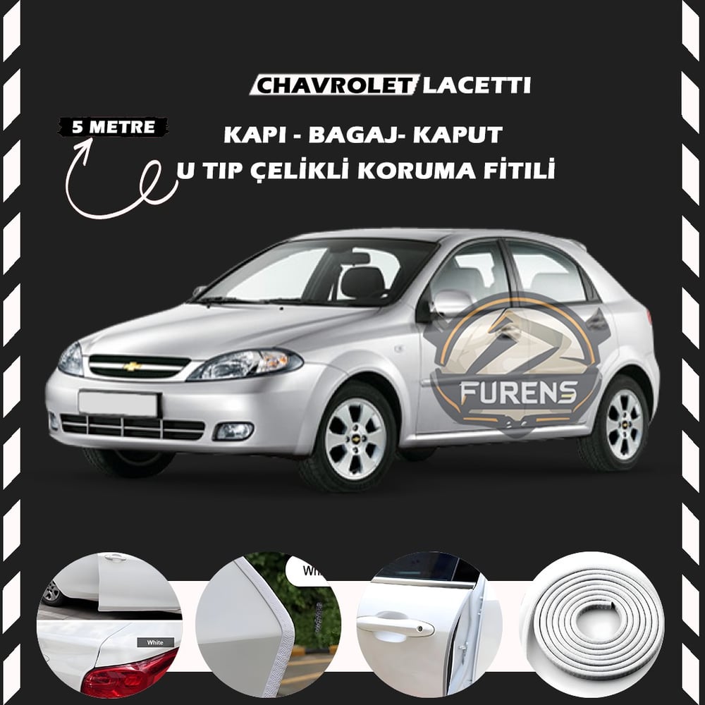 Chavrolet Lacetti Oto Araç Kapı Koruma Fitili 5metre Parlak Beyaz Renk