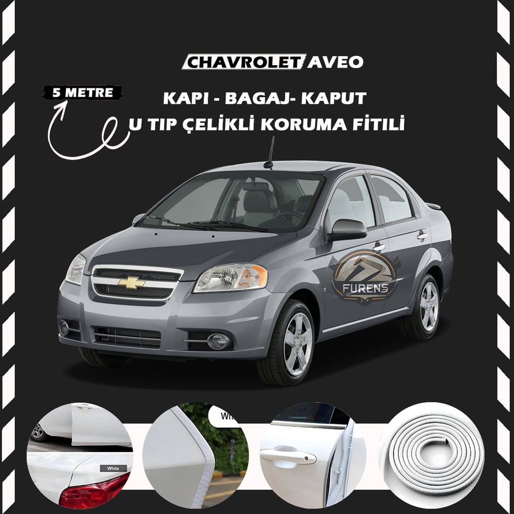 Chevrolet Aveo Oto Araç Kapı Koruma Fitili 5metre Parlak Beyaz Renk