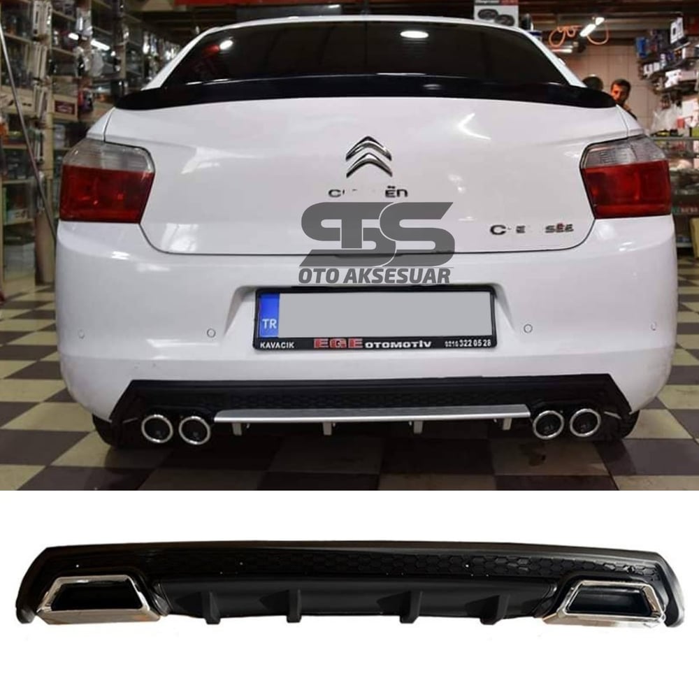 Citroen C-elysee Difüzör Arka Tampon Eki 2 Egzoz Çıkışlı Siyah Lüx Tip