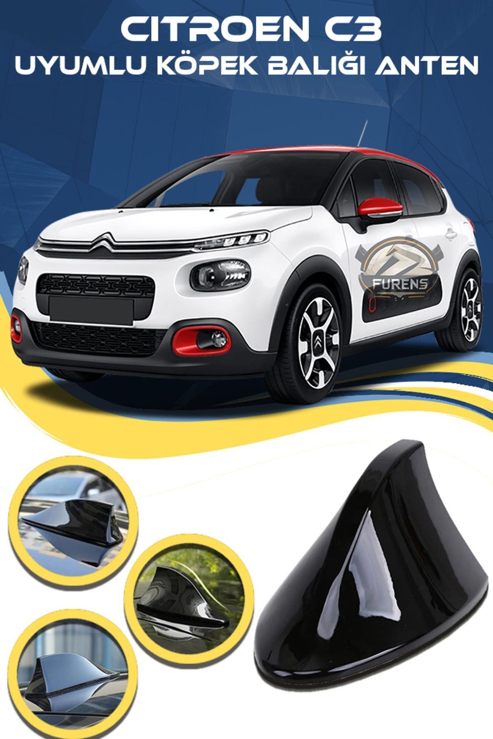 Citroen C3 Uyumlu Oto Balık Sırtı Anten Elektrikli Köpekbalığı Balina Tavan Anteni