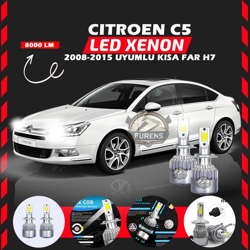 Citroen C4 2012-2017 Uzun Far Uyumlu Şimşek Etkili Led Xenon Performance Series H7
