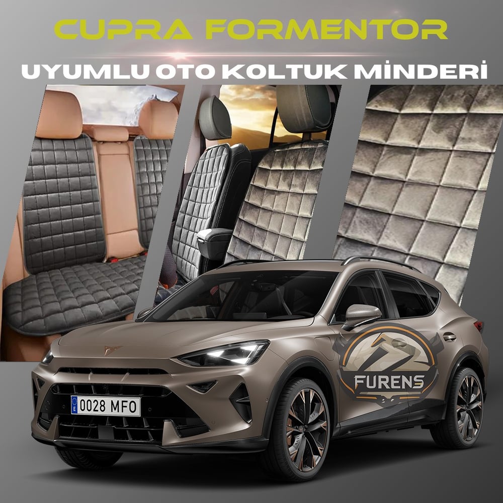 Cupra Formentor Antrasit Renk Tay Tüyü Cepli & Terletmez Sırtlı Oto Koltuk Minder Seti - Koltuk Koruma Kılıfı (ÖN & ARKA TAM SET)