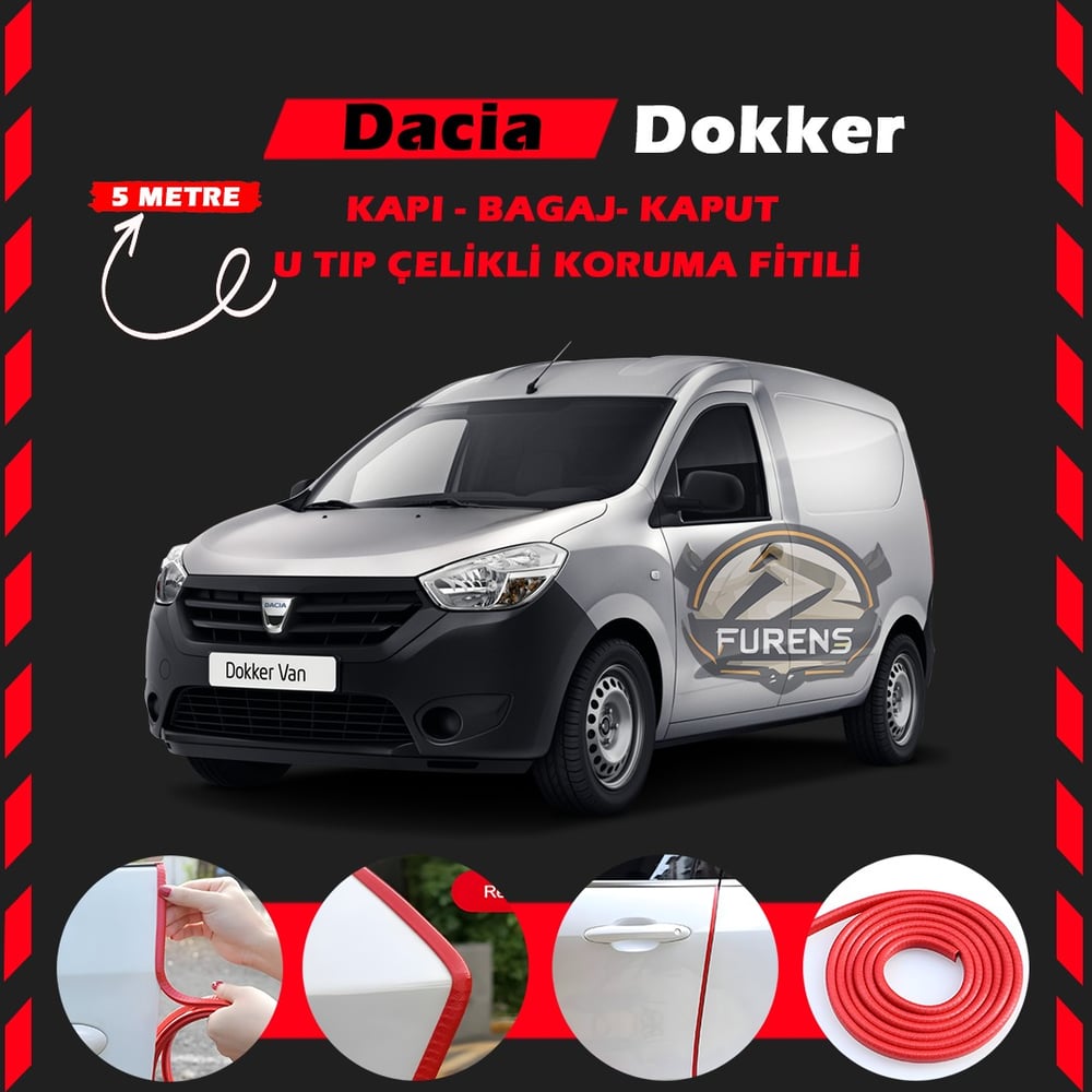 Dacia Dokker Oto Araç Kapı Koruma Fitili 5metre Parlak Kırmızı Renk