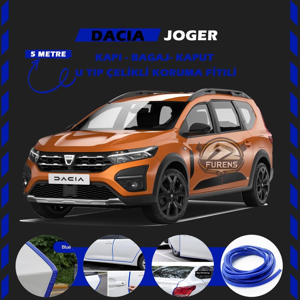 Dacia Joger Oto Araç Kapı Koruma Fitili 5metre Parlak Mavi Renk
