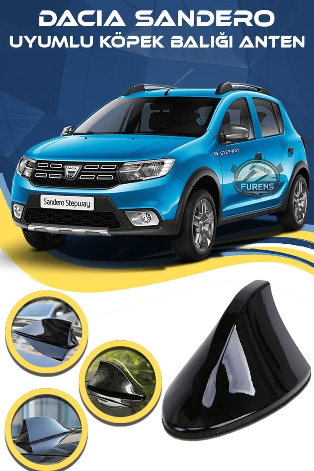 Dacia Sandero Uyumlu Oto Balık Sırtı Anten Elektrikli Köpekbalığı Balina Tavan Anteni
