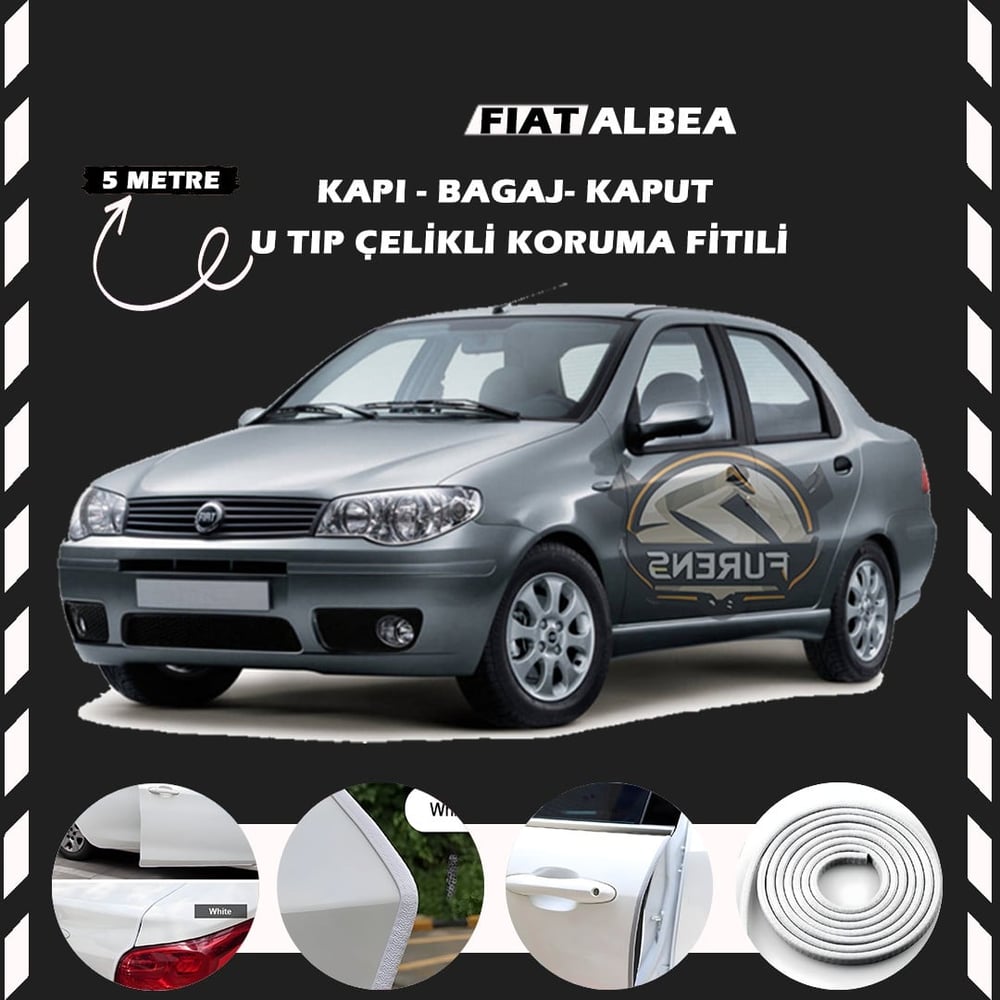 Fiat Albea Oto Araç Kapı Koruma Fitili 5metre Parlak Beyaz Renk