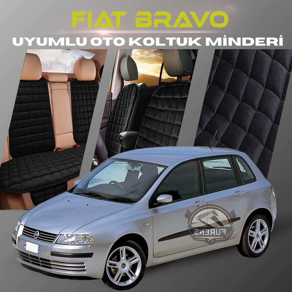 Fiat Bravo Siyah Renk Tay Tüyü Cepli & Terletmez Sırtlı Oto Koltuk Minder Seti - Koltuk Koruma Kılıfı (ÖN & ARKA TAM SET)