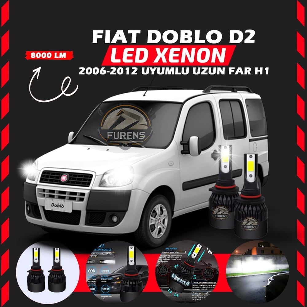 Fiat Doblo D2 2006-2012 Uzun Far Uyumlu Şimşek Etkili Led Xenon Light Series H1