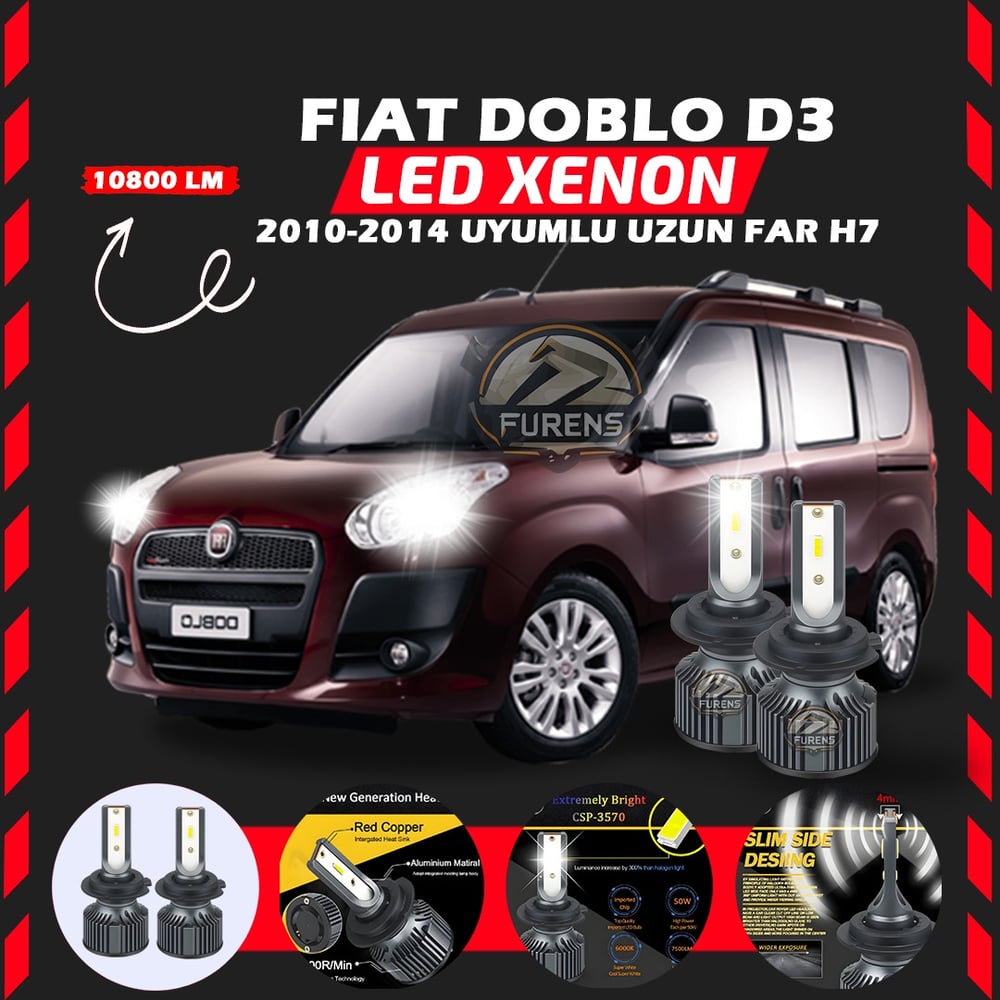Fiat Doblo D3 2006-2012 Uzun Far Uyumlu Şimşek Etkili Led Xenon Premium Series H7