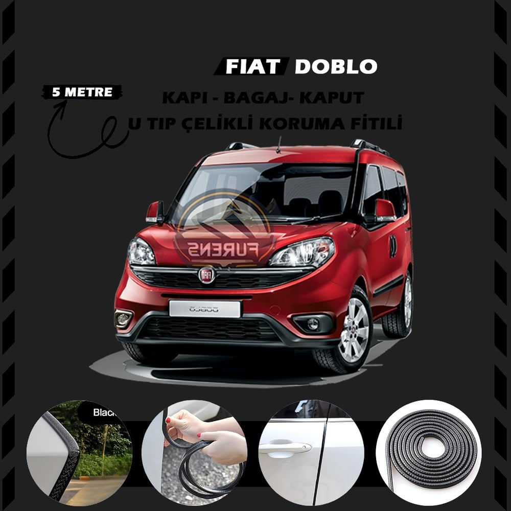Fiat Doblo Oto Araç Kapı Koruma Fitili 5metre Parlak Siyah Renk