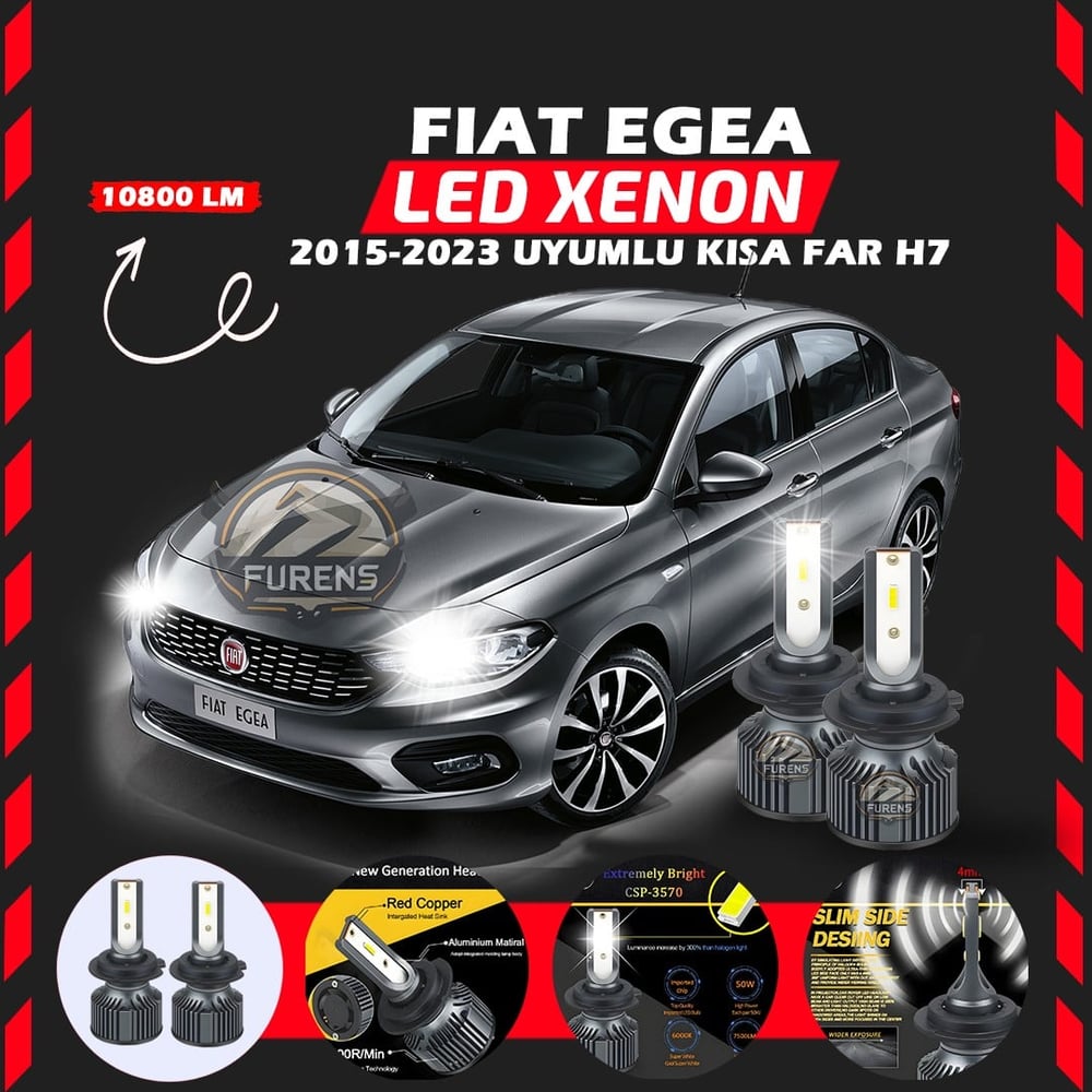 Fiat Egea 2015-2023 Kısa Far Uyumlu Şimşek Etkili Led Xenon Premium Series H7