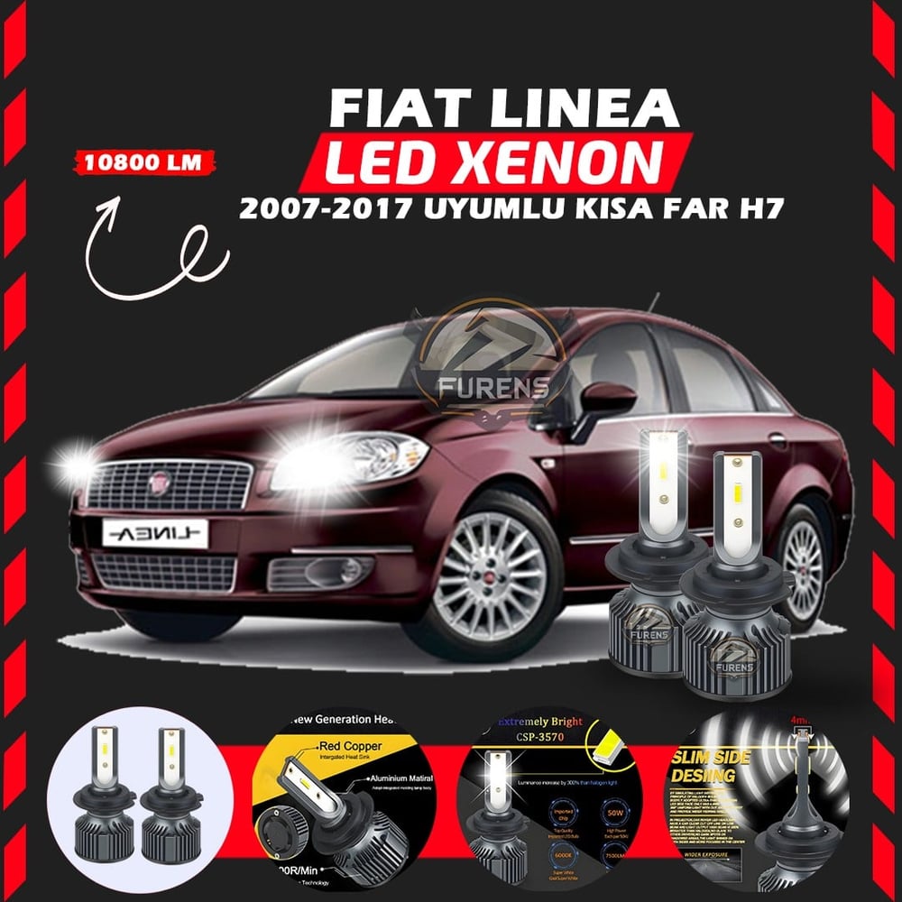 Fiat Linea 2007-2017 Kısa Far Uyumlu Şimşek Etkili Led Xenon Premium Series H7