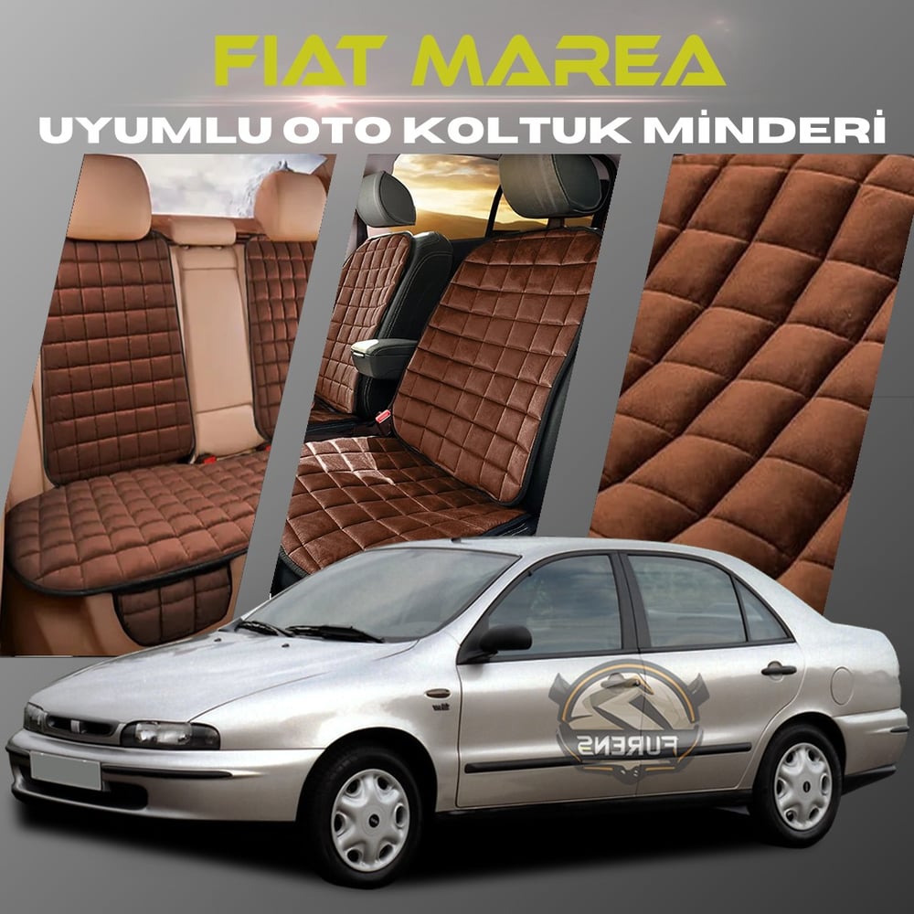 Fiat Marea Kahverengi Renk Tay Tüyü Cepli & Terletmez Sırtlı Oto Koltuk Minder Seti - Koltuk Koruma Kılıfı (ÖN & ARKA TAM SET)
