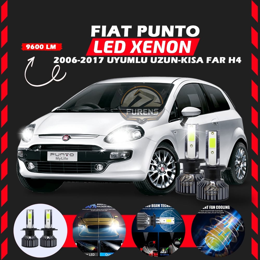 Fiat Punto 2006-2017 Uzun - Kısa Far Uyumlu Şimşek Etkili Led Xenon Pro Series H4