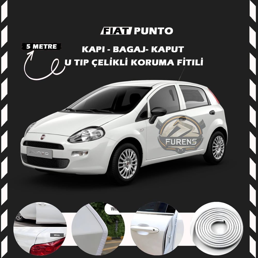 Fiat Punto Oto Araç Kapı Koruma Fitili 5metre Parlak Beyaz Renk