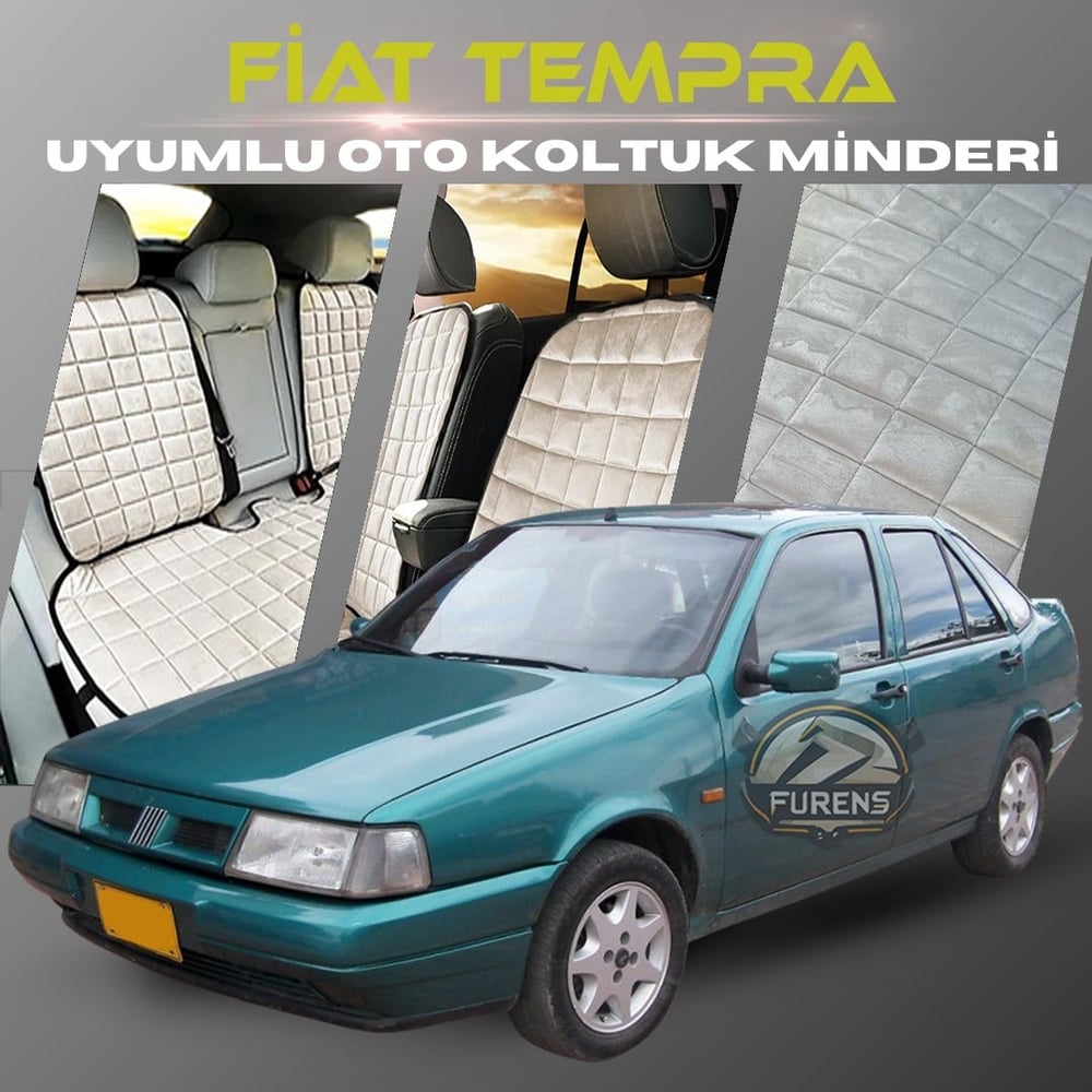 Fiat Tempra Bej Renk Tay Tüyü Cepli & Terletmez Sırtlı Oto Koltuk Minder Seti - Koltuk Koruma Kılıfı (ÖN & ARKA TAM SET)
