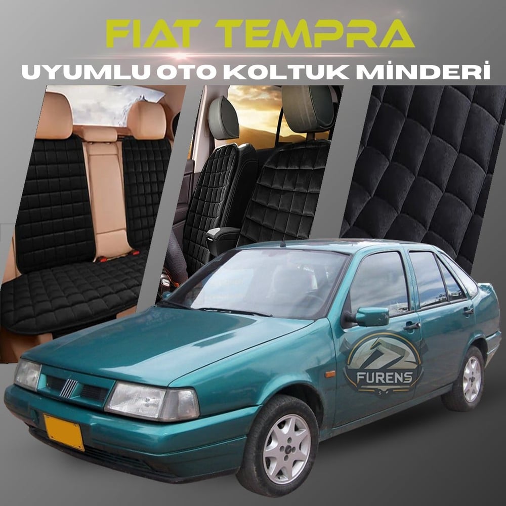 Fiat Tempra Siyah Renk Tay Tüyü Cepli & Terletmez Sırtlı Oto Koltuk Minder Seti - Koltuk Koruma Kılıfı (ÖN & ARKA TAM SET)