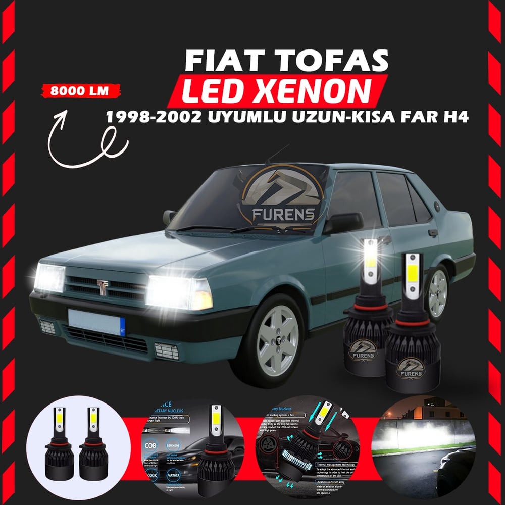 Fiat Tofaş Uzun - Kısa Far Uyumlu Şimşek Etkili Led Xenon Light Series H4