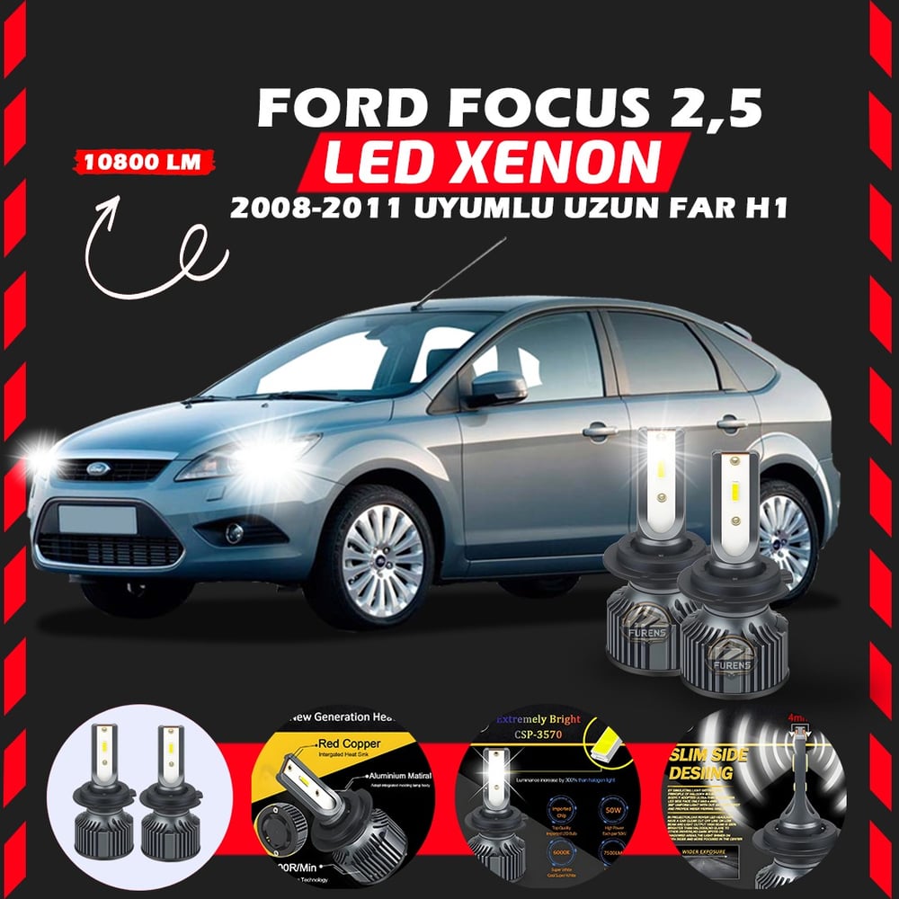 Ford Focus 2.5 2008-2011 Uzun Far Uyumlu Şimşek Etkili Led Xenon Premium Series H1
