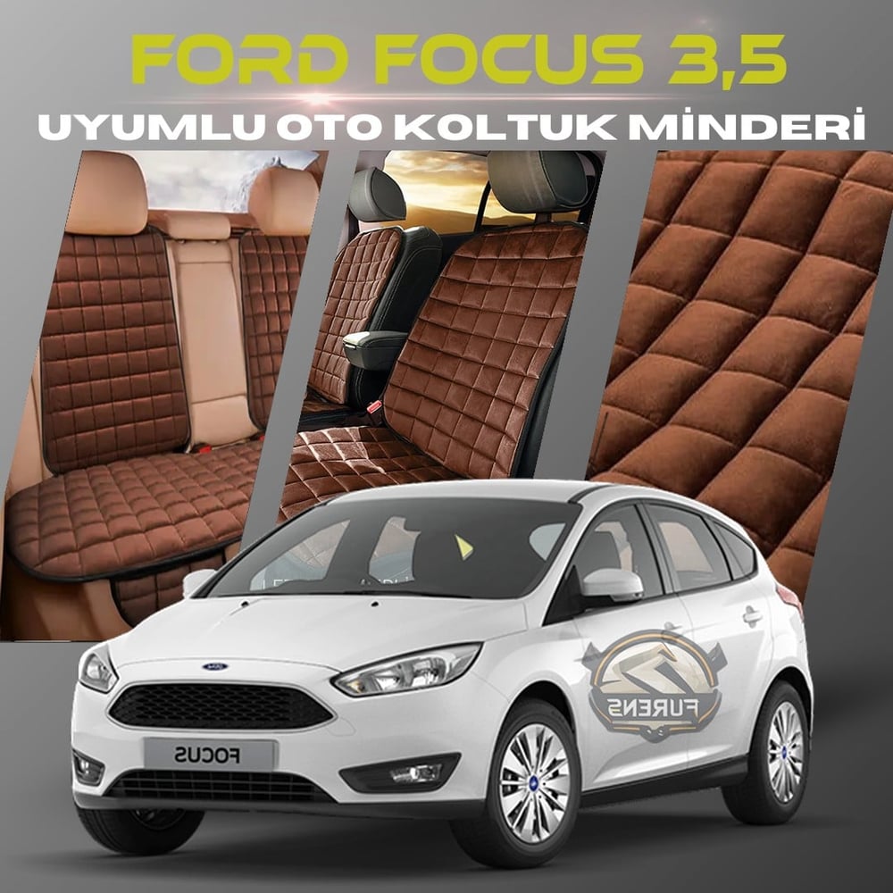 Ford Focus 3.5 Kahverengi Renk Tay Tüyü Cepli & Terletmez Sırtlı Oto Koltuk Minder Seti - Koltuk Koruma Kılıfı (ÖN & ARKA TAM SET)