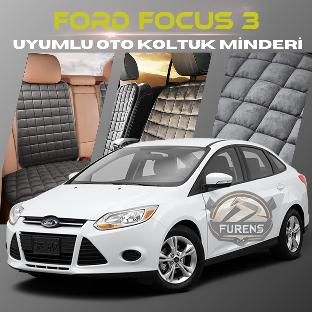 Ford Focus 3 Antrasit Renk Tay Tüyü Cepli & Terletmez Sırtlı Oto Koltuk Minder Seti - Koltuk Koruma Kılıfı (ÖN & ARKA TAM SET)