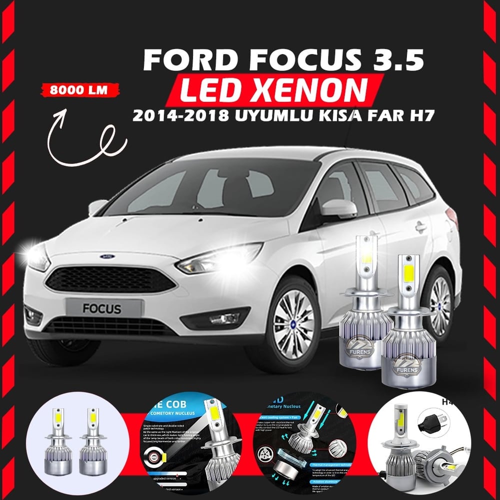 Ford Focus 3.5 2014-2018 Kısa Far Uyumlu Şimşek Etkili Led Xenon Performance Series H7