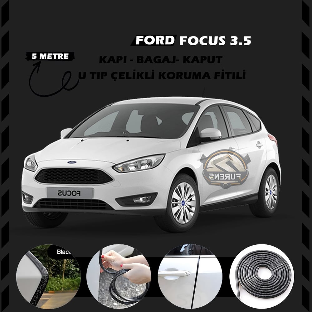 Ford Focus 3.5 Oto Araç Kapı Koruma Fitili 5metre Parlak Siyah Renk