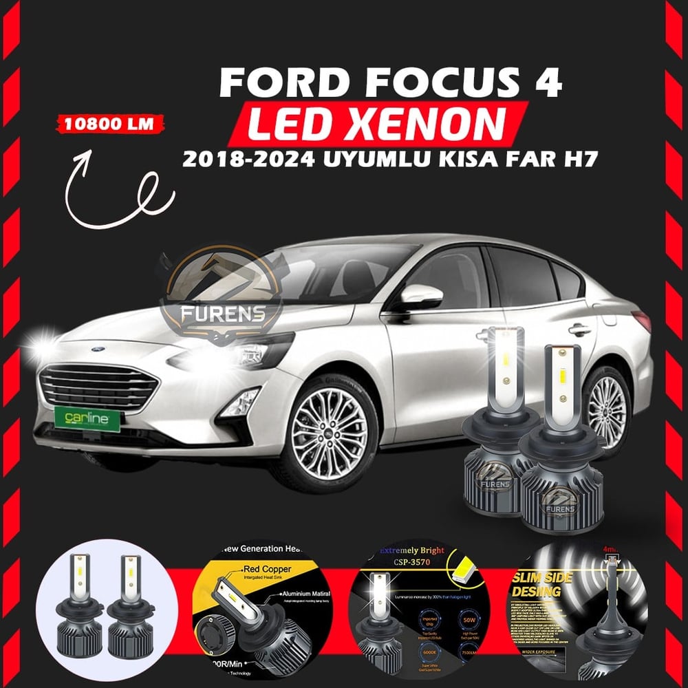 Ford Focus 4 2018-2024 Kısa Far Uyumlu Şimşek Etkili Led Xenon Premium Series H7