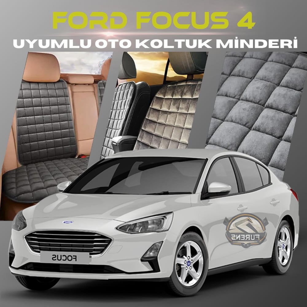 Ford Focus 4 Antrasit Renk Tay Tüyü Cepli & Terletmez Sırtlı Oto Koltuk Minder Seti - Koltuk Koruma Kılıfı (ÖN & ARKA TAM SET)